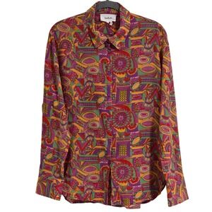 ba&sh Dune Graphic Print Cotton Shirt Womens Small US 4 Fuschia Cotton Button Up